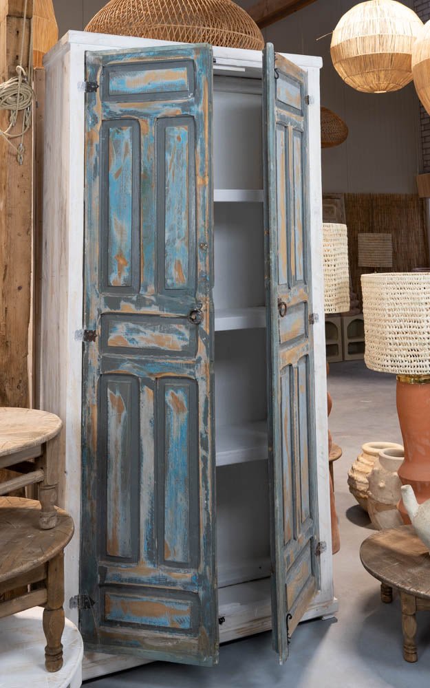 Handgemaakte 2-Deurs Hoge Kast - Ocean green | 210 x 100 x 40cm
