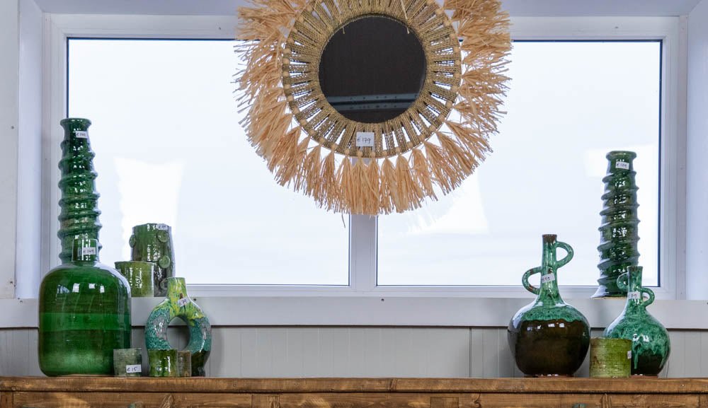 Ronde Spiegel van Koord met Raffia Franje in Bohemian Ibiza Stijl