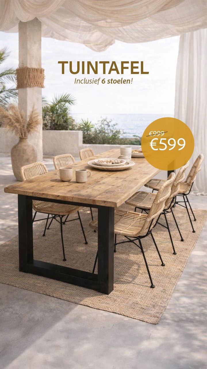 Houten eettafel met stalen poten | 280 x 100 x 80cm