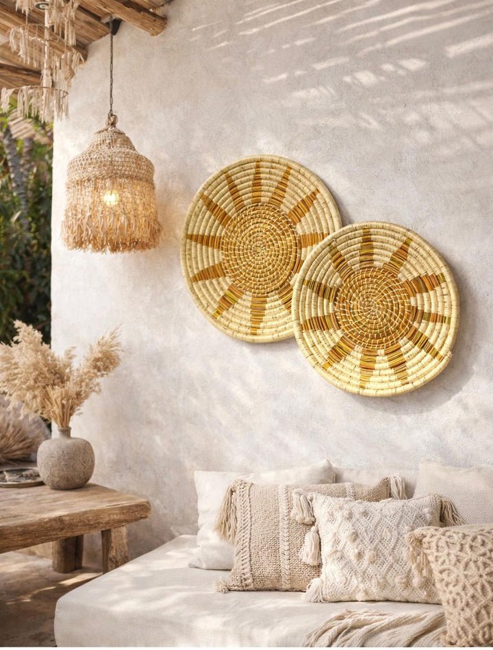 Rieten Wanddecoratie - Set van 3 Schalen