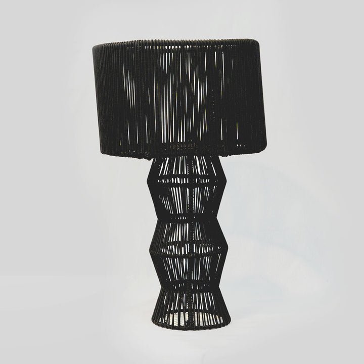 Staande Schemerlamp van Koord in Zwart & Zandkleur – Bohemian Ibiza Stijl